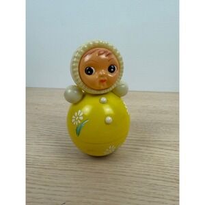 Vintage Tolo Baby Rattle‎ Toy Yellow Weeble Wobble Figure
